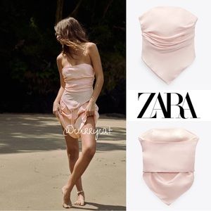 NWT Zara Pink STRAPLESS SATIN EFFECT SCARF TOP